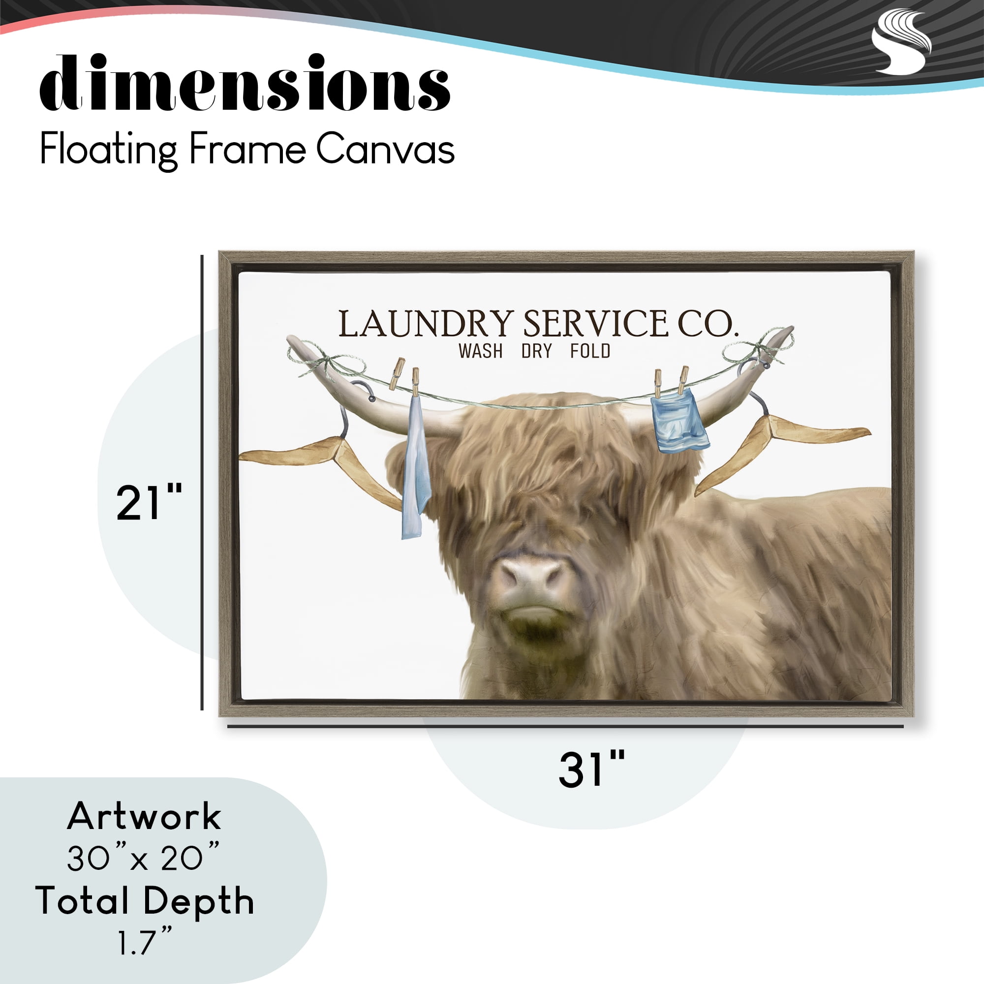 Laundry Service Cattle Brown Framed Floater Canvas Wall Art, design by Kim Allen
