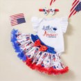 thumbnail image 2 of Xudanell Baby Girls First 4th of July Outfit Sweet Bow Print Newborn Sleeveless Romper Bow Dress Infant Girl Clothes with Headband Red 12-18 Months, 2 of 4