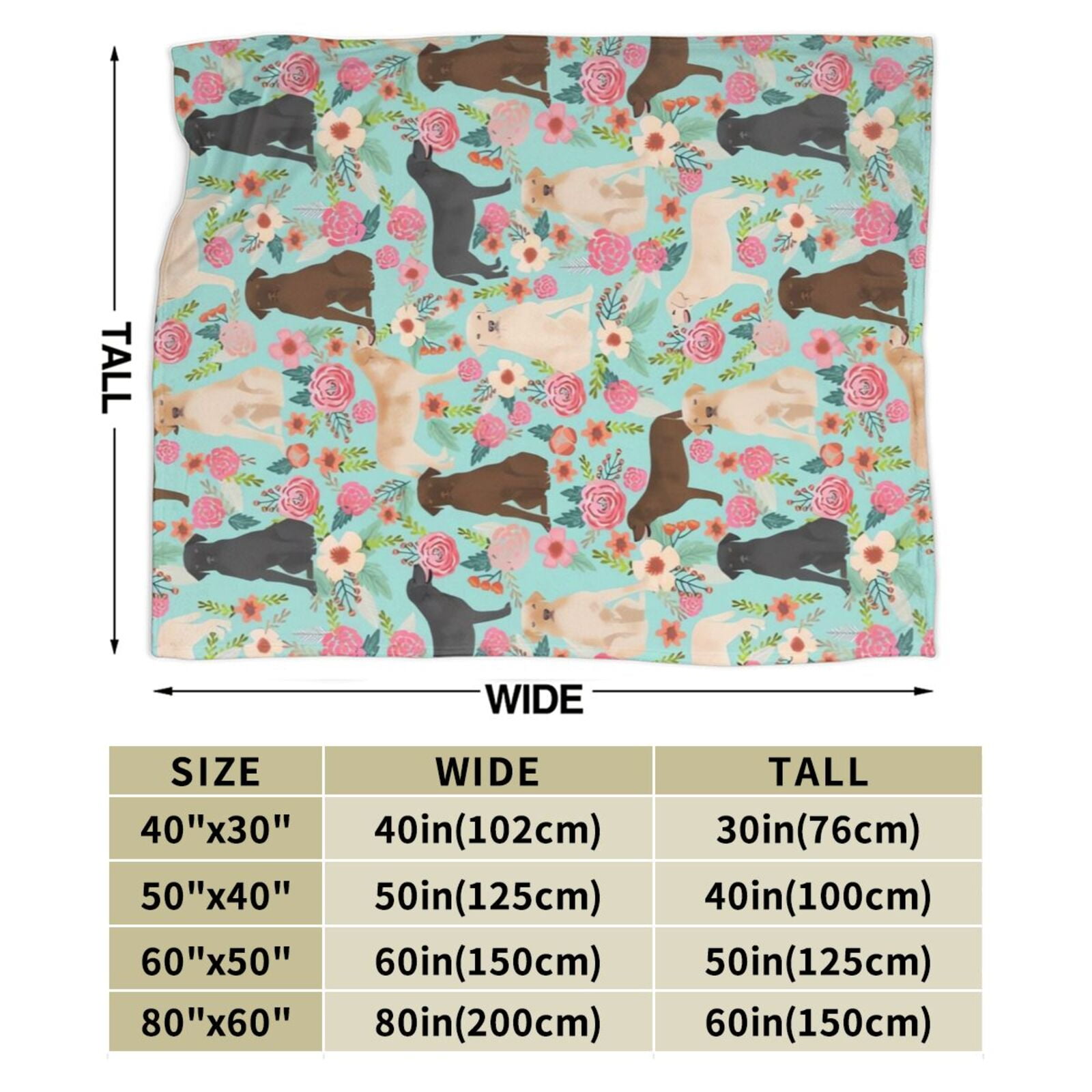 Wijzvio Abrador Retriever Dog Flower Floral Throw Blanket Soft Fuzzy Fleece Blanket For Couch Bed Living Room Decoration 50"X40"