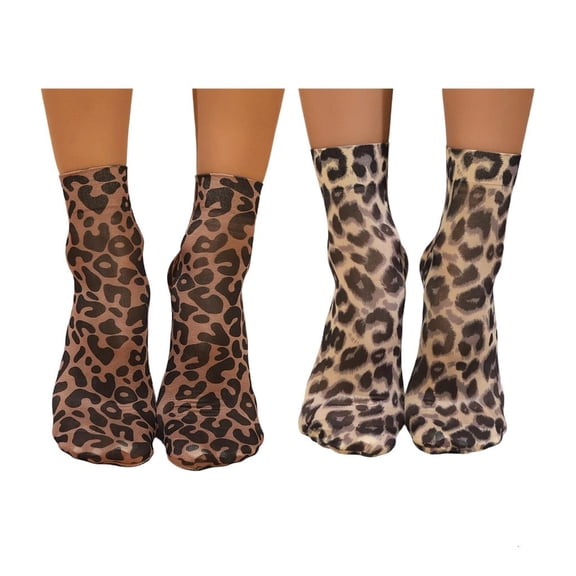 ZELVINN 2 Pairs Leopard & Floral Print Ankle Socks for Women Lightweight Breathable Sheer Mesh Sock