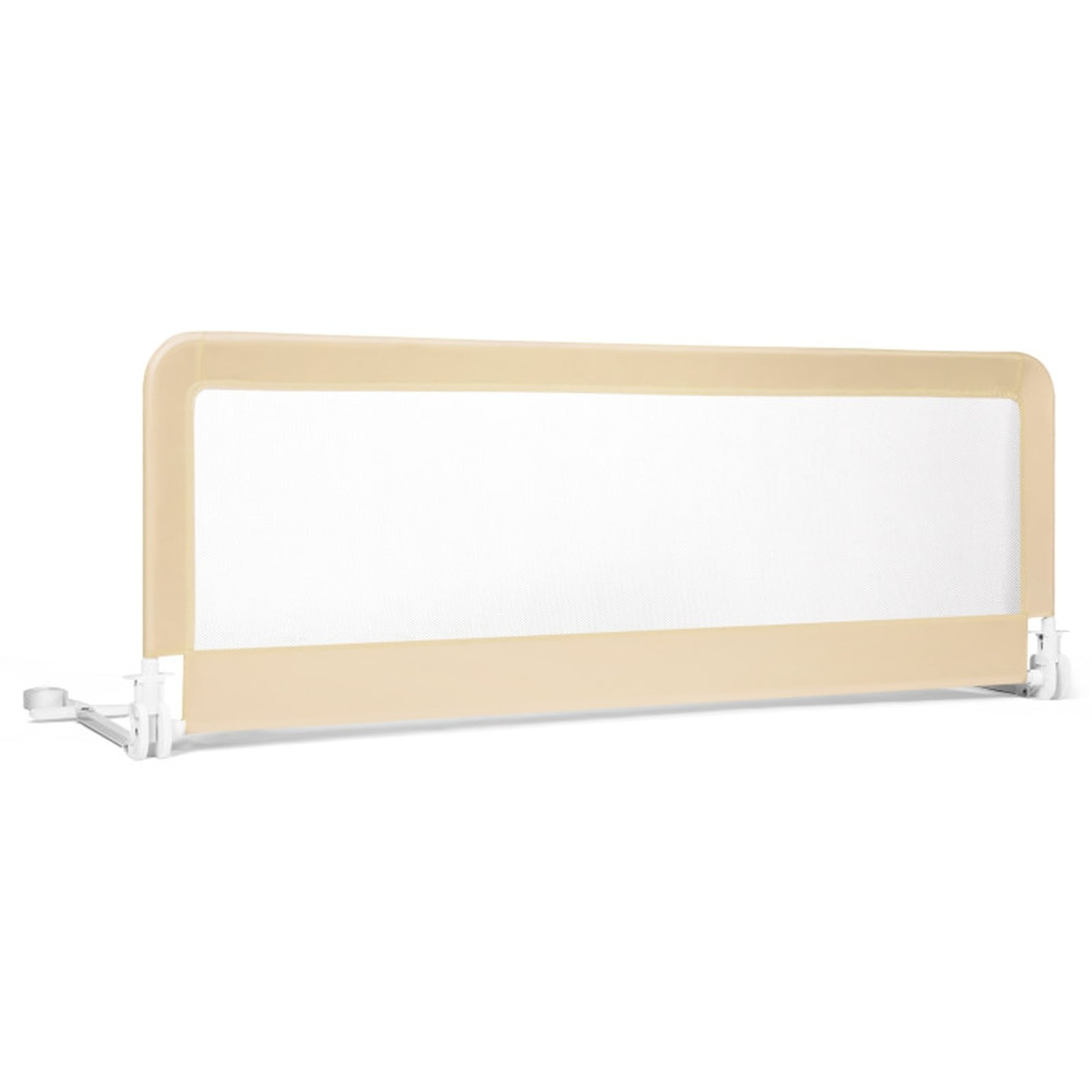 SUGIFT 59 Inch Folding Breathable Bed Side Rails Guard with Swing Down Design Mesh Panel Safety Strap Metal Crossbar and Washable Cover for Bedside Protection, Beige