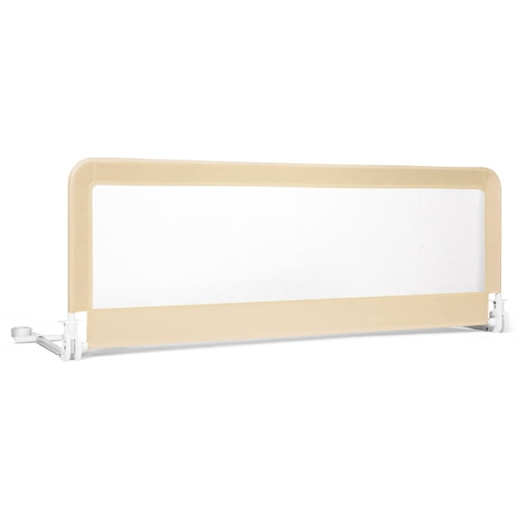 SUGIFT 59 Inch Folding Breathable Bed Side Rails Guard with Swing Down Design Mesh Panel Safety Strap Metal Crossbar and Washable Cover for Bedside Protection, Beige