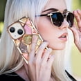 thumbnail image 6 of Compatible with iPhone 15 Plus Shiny Plating Marble Case with Detachable Glitter Paper for Women Men Fashion Luxury Electroplated Soft TPU Camera Protection Shockproof Phone Cover, Gold, 6 of 12