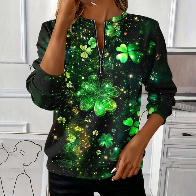 TaTaai Ladies Fashion St. Patrick's Day Printed Loose Round Neck Sweatshirt Long Sleeve Casual Top Soft Comfortable for Daily Home Office Streetwear Spring Fall Winter Gift