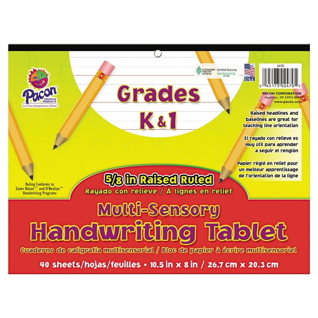 Tableta de escritura a mano Pacon 2470 multisensorial, 10,5 x 8 cm, 40 hojas