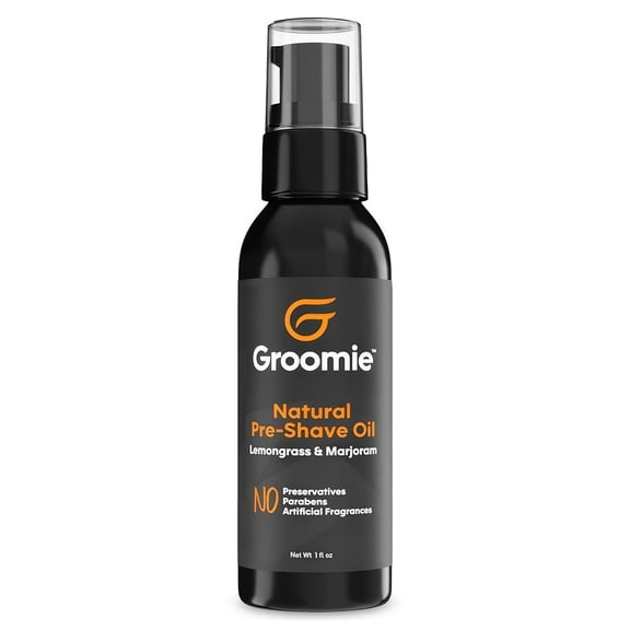 Groomie Natural Pre-Shave Oil for Men and Women, Plant Based Shaving Oil, Lemongrass & Marjoram, 1 oz