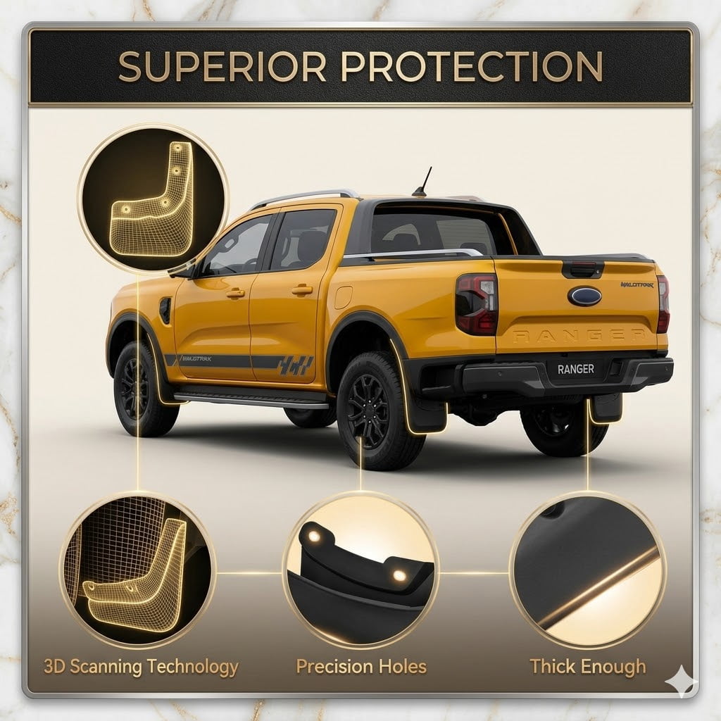Front & Rear Mud Guards Ford Ranger 2024 Front and Rear - Black, 4 Pc Mud Flaps for Pickup Trucks Splash Guard Compatible with Ranger 2024 Accessories