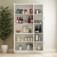 thumbnail image 5 of OXYLIFE 5-Tier Bookcase with Glass Door,6-Door Kitchen Pantry Display Storage Cabinet, White, 78.7" H, 5 of 8
