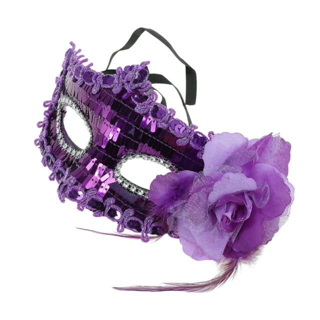 Unique Bargains 1 Pc Floral Sequins Half Face Party Mask for Masquerade Party Purple