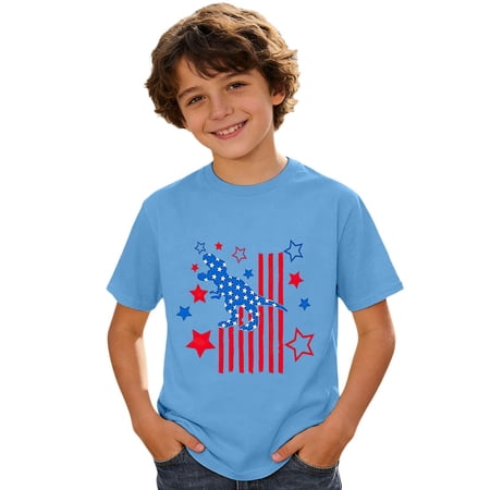 4th of July T-Shirt Casual Graphic Tee For Kids Lightweight Short Sleeve Crewneck Top For Boys And Girls Comfortable Blend Patriotic Summer Short Outfits Size 2-3T