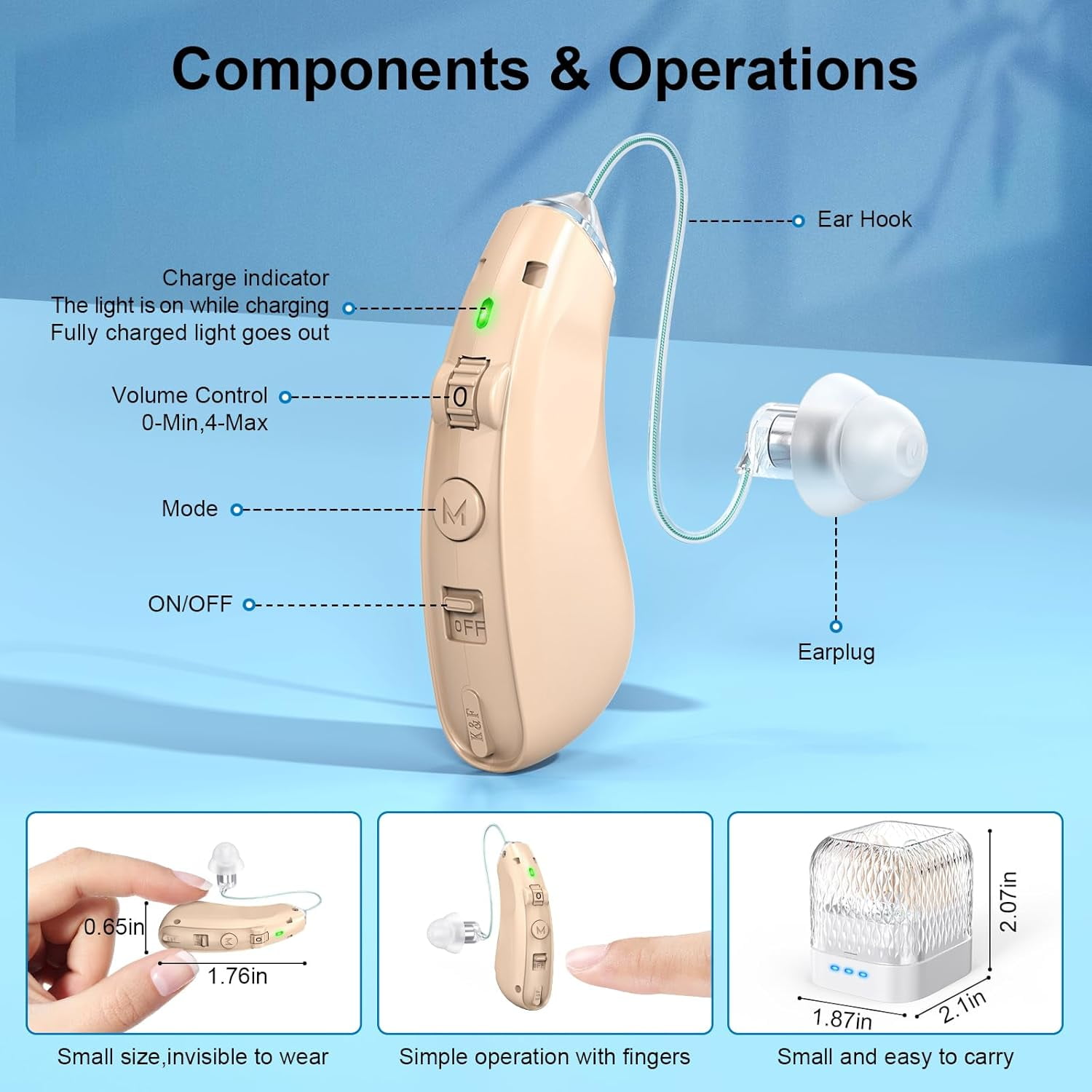 Rechargeable Hearing Aids For Seniors & Adults -Volume Control, Advanced Noise Cancelling With Invisible Sound Amplifications - Comfortable BTE Design For Mild And Moderate With Hearing Loss,Brown