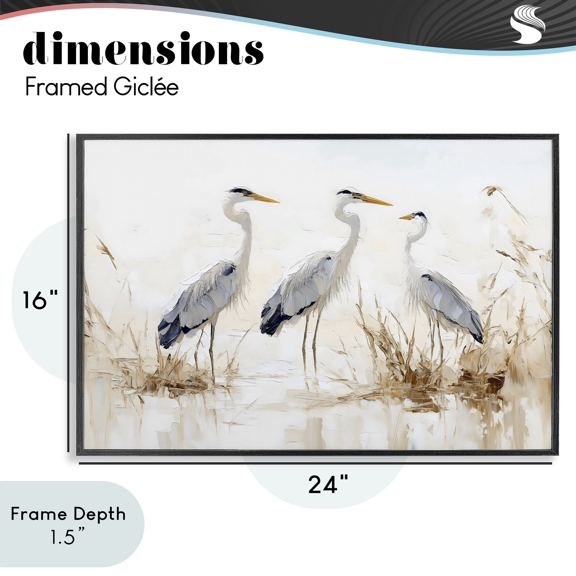 Stupell Industries Neutral Blue Herons in Reeds Black Framed Giclee Art, design by LSR Design Studio