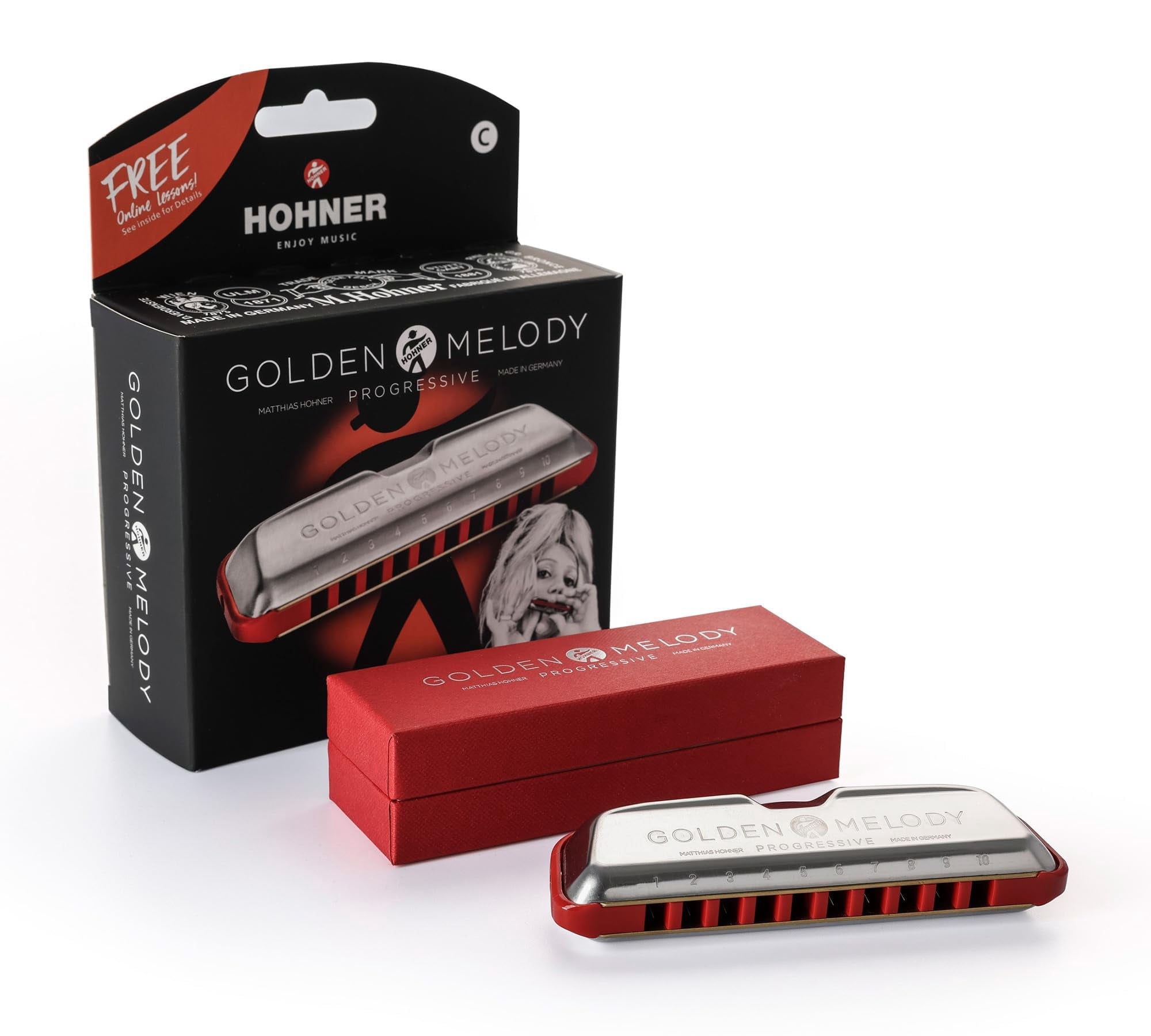 Hohner 544 Golden Melody Harmonica - Key of F w/ Instructional Manual