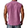 thumbnail image 3 of Men'S Denim Washed Distressed Sleeveless Button Down Shirt Casual Breathable Tank Top With Chest Pocket For Daily Wear And Street Style Tank,Pink,XXXL, 3 of 5