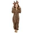 thumbnail image 2 of Ruyang Christmas Deer Ears Fleece Jumpsuit for Girls Winter Warm Fuzzy Hooded Onesie Zip Thermal Furry Bodysuit, 2 of 5