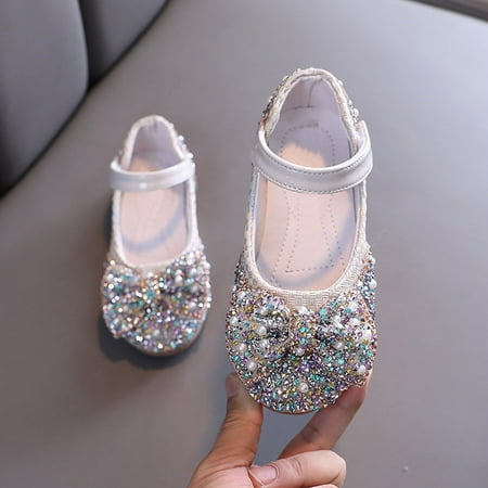 

GUOBIOZIY Girls Princess Shoes Birthday Party Dress up Mary Jane for Little Girls Toddler or Kidsï¼Beige 6-7Y ï¼