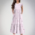 thumbnail image 2 of NaWent Maxi Dress for Girls Short Sleeve Casual Long Flower Print Dresses with Pockets 6-12 Years Pink 12 Years, 2 of 5