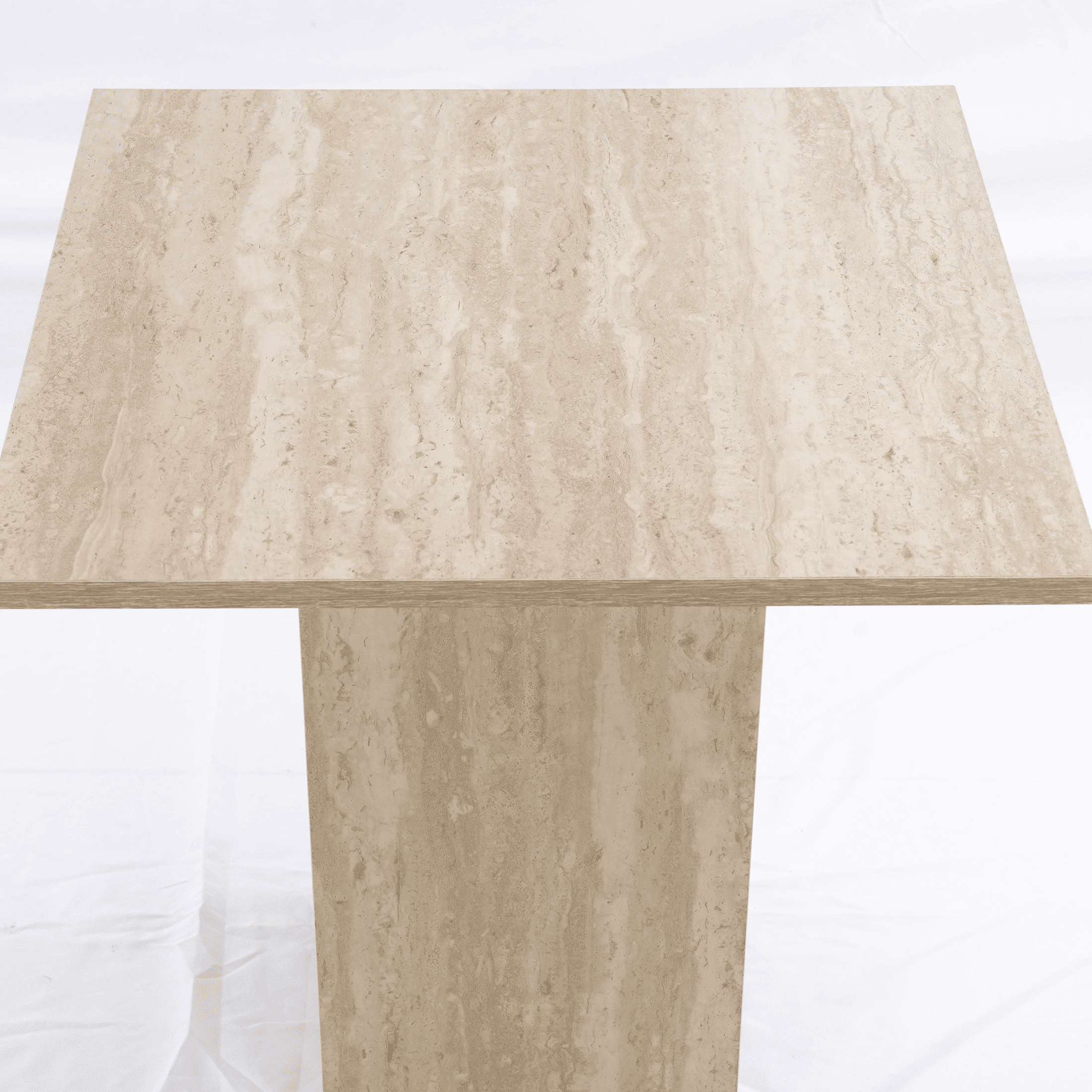 Guyou Coffee Table and End Table Set of 2 Modern Square Nesting Coffee Table Faux Marble Side Table Wooden Beige Travertine Finish for Living Room, Reception Room, Home Office