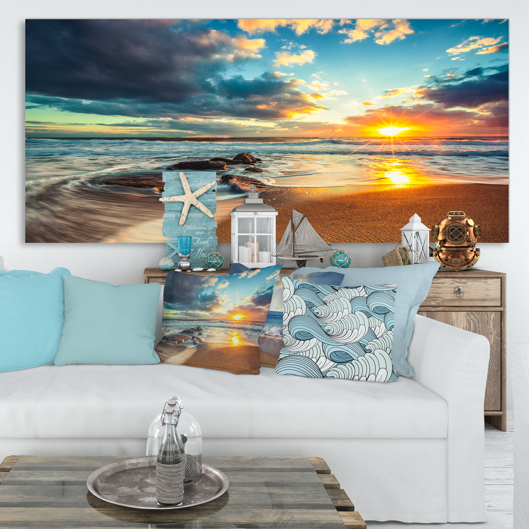 Designart 'Beautiful Cloudscape over the Sea ' Modern Beach Canvas Art Print