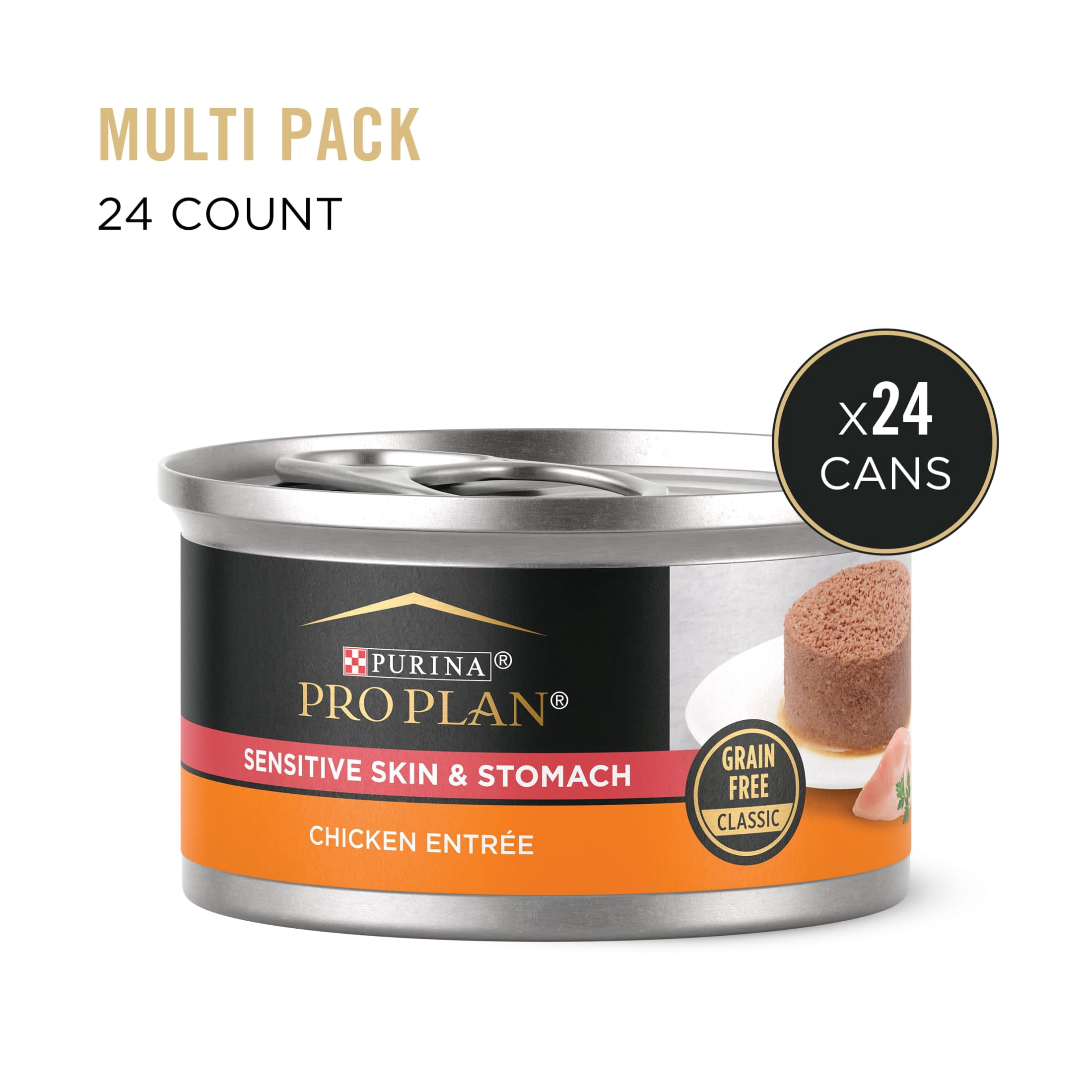 Purina Pro Plan Sensitive Skin and Sensitive Stomach Chicken Flavor Pate Wet Cat Food, 3 oz Can, 24 Pack
