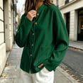 thumbnail image 4 of LUVDA Women's Corduroy Button Cardigan Fall Winter Band Collar Patch Pocket Shacket, 4 of 6