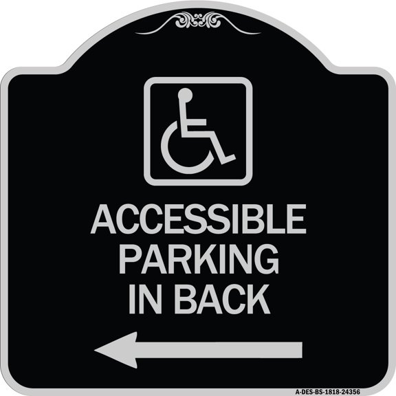 SignMission Designer Series Sign - Accessible Parking on Left Arrow (With Graphic) | Black & Silver 18" X 18" Heavy-Gauge Aluminum Architectural Sign | Made in the USA
