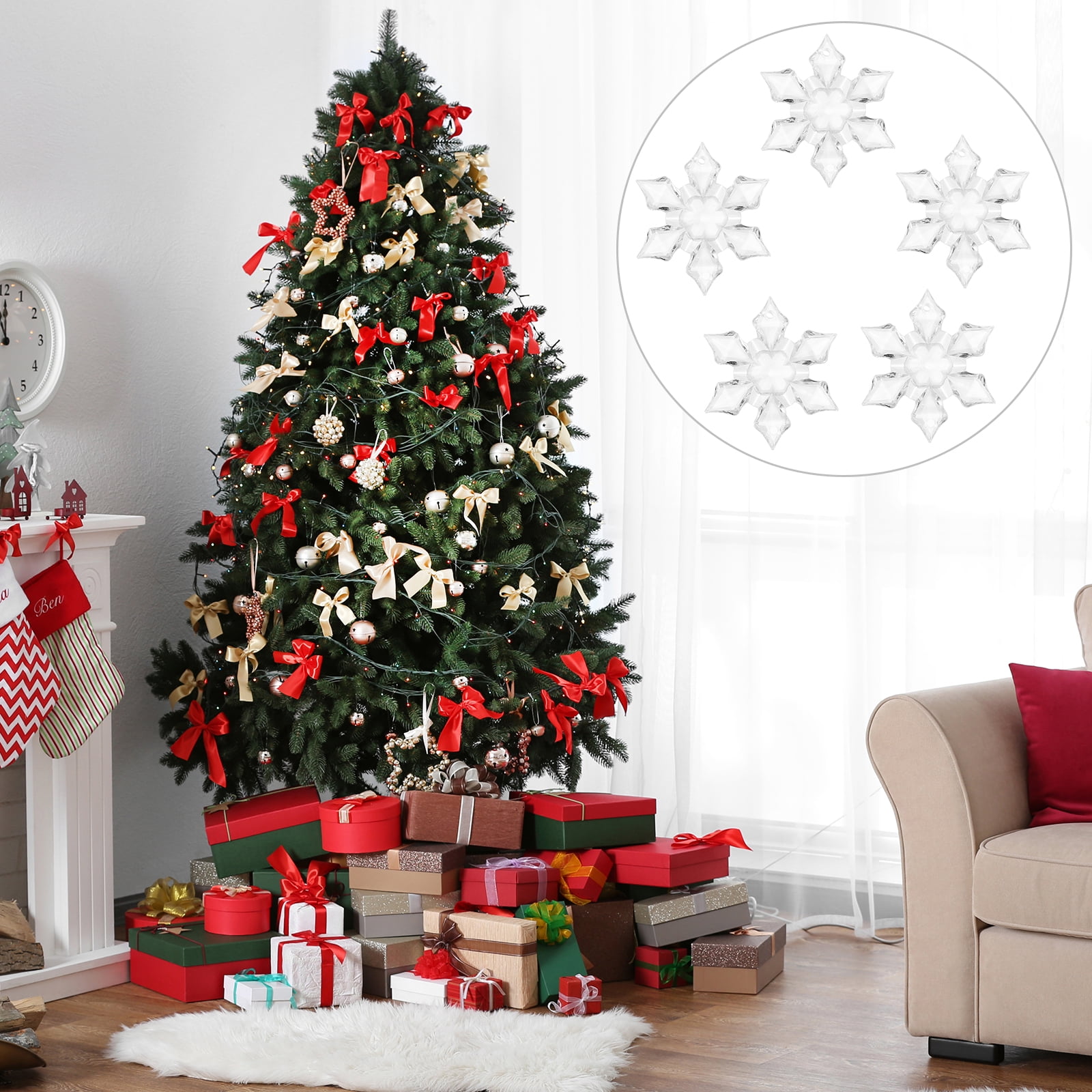 Masteelf 72 pcs  Craft Acrylic Clear Crystal Snowflakes Ornaments Christmas Decorations