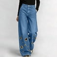 thumbnail image 3 of Yutgune Women's Wide Leg Jeans High Waisted Stretch Denim Pants Grommet Detail Jeans with Pockets, 3 of 9