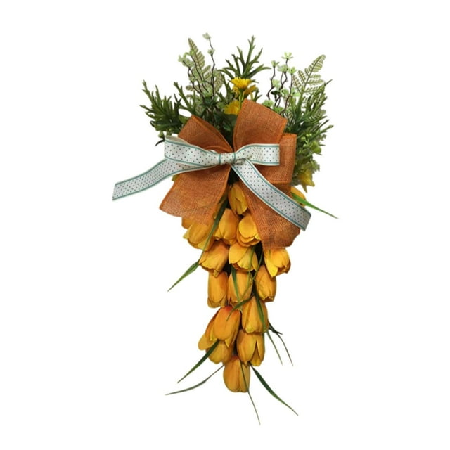 yuksok Spring Flower Wreath Carrot Easter Teardrop Swag for Wall Home Holiday Small