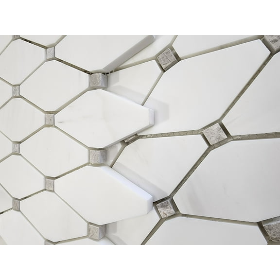 SB Tile and Stone Bianco Dolomite Diamond Clipped Glossy Mosaic Sample Tile
