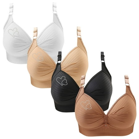 Clearance TOUMENY Nude Bra Women s Bras 4PC Woman s Printing Gathered Together Large Size Daily Bra Underwear No Rims