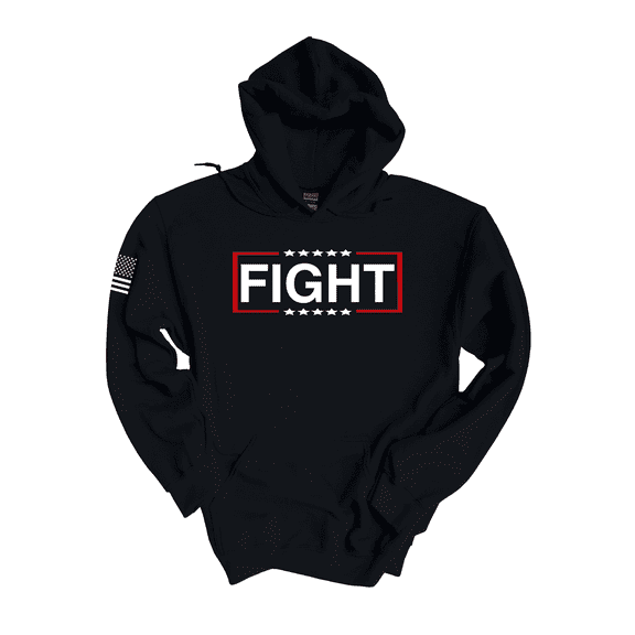 Trenz Shirt Company Mens FIGHT with Box & Stars Outline Hooded Sweatshirt-Black-Large