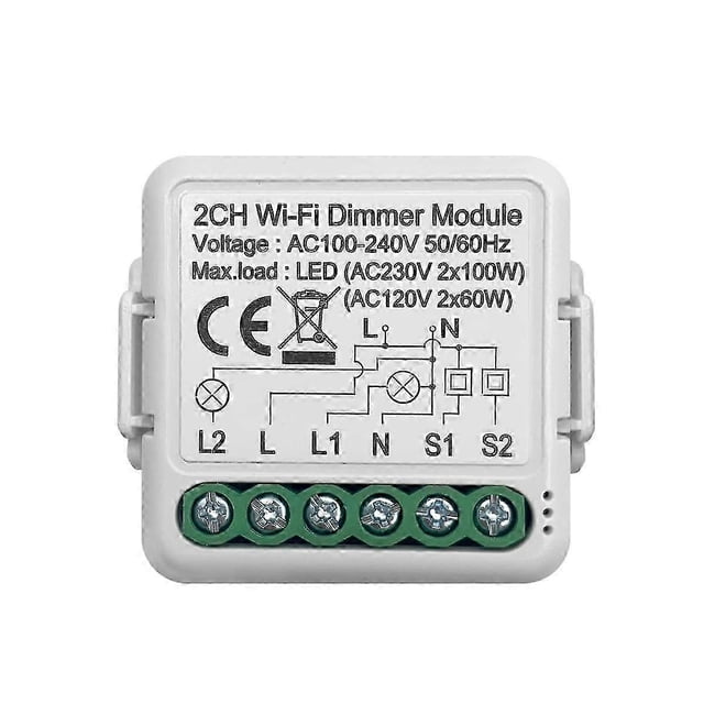 Tuya Wifi Smart Dimmer Switch Module 10A Support 2 Way Control 2 Gang Compatible for Google Home Alexa Smart Life App