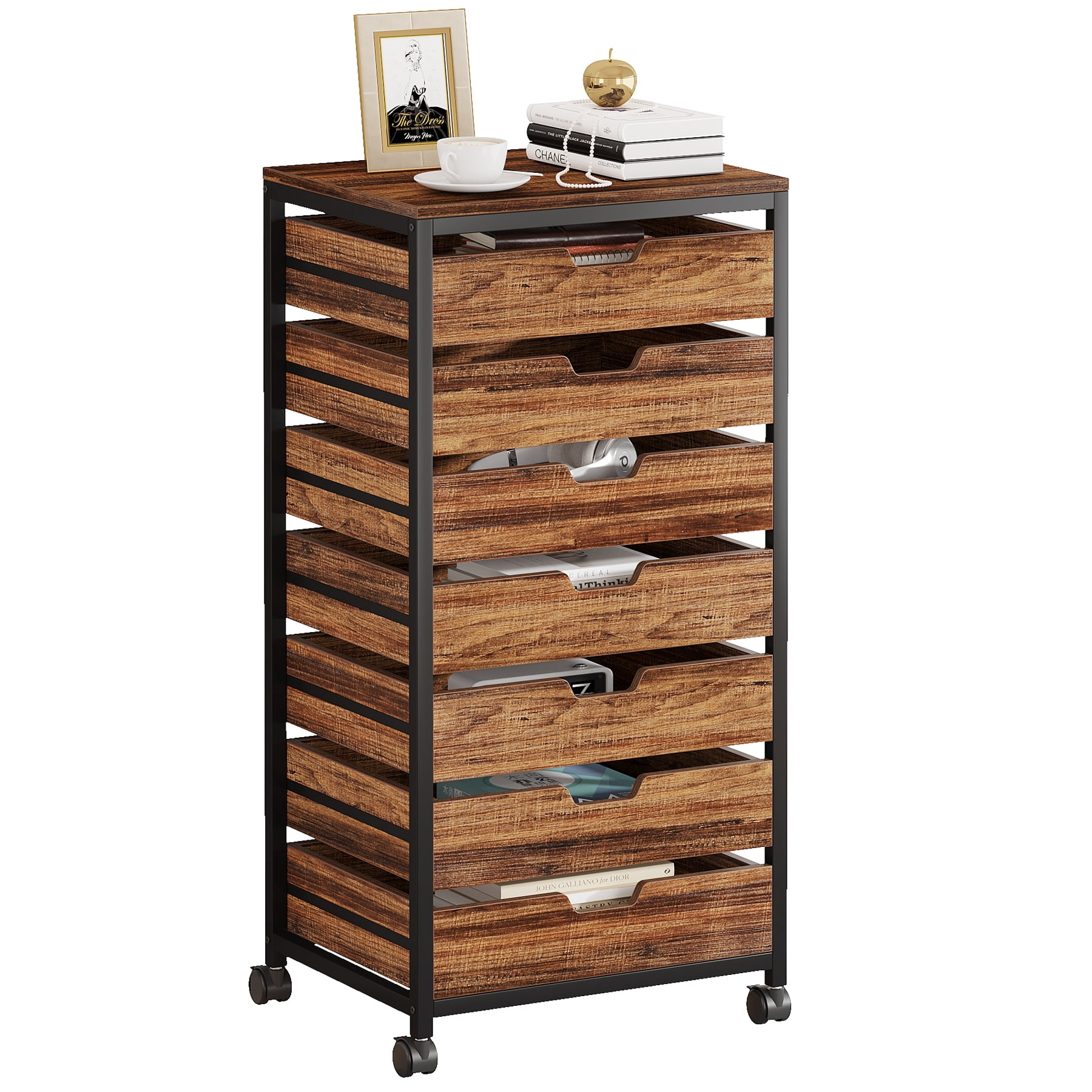 Tribesigns Industrial 7-Drawer Chest Dresser with Wheels Storage Wood Organizer Cart for Entryway