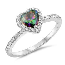 CHOOSE YOUR COLOR Promise Multi-color CZ Halo Heart Ring .925 Sterling Silver Band Black Female Size 6