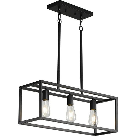 Black Farmhouse Kitchen Island Lighting, Modern Industrial Chandelier, 6-Light Linear Rectangular Pendant Light Fixtures for Farmhouse Kitchen Dining Room Bar Foyer(Metal, Height Adjustable)