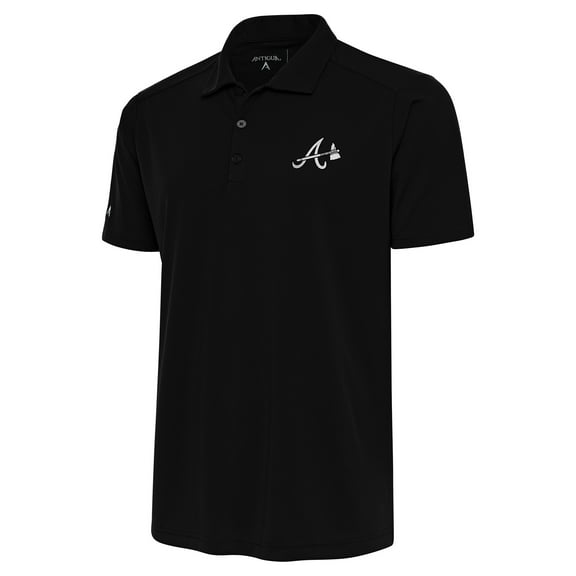 Men's Antigua Black Atlanta Braves Metallic Tribute Polo