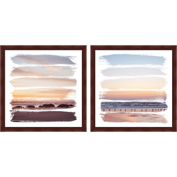Great Art Now Sunset Stripes B by Laura Marshall, 2 Piece Framed Art Set Each 13"W x 13"H