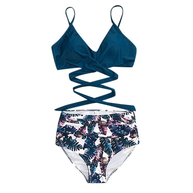 SUNSIOM Female Solid Spaghetti Strap Bikini Tops+ Leopard Print Bikini Panties