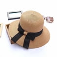 thumbnail image 1 of Sombrero de paja para mujer, para niñas pequeñas, gorra de playa de verano, visera plegable, sombreros de ala ancha con lazo, 1 of 5