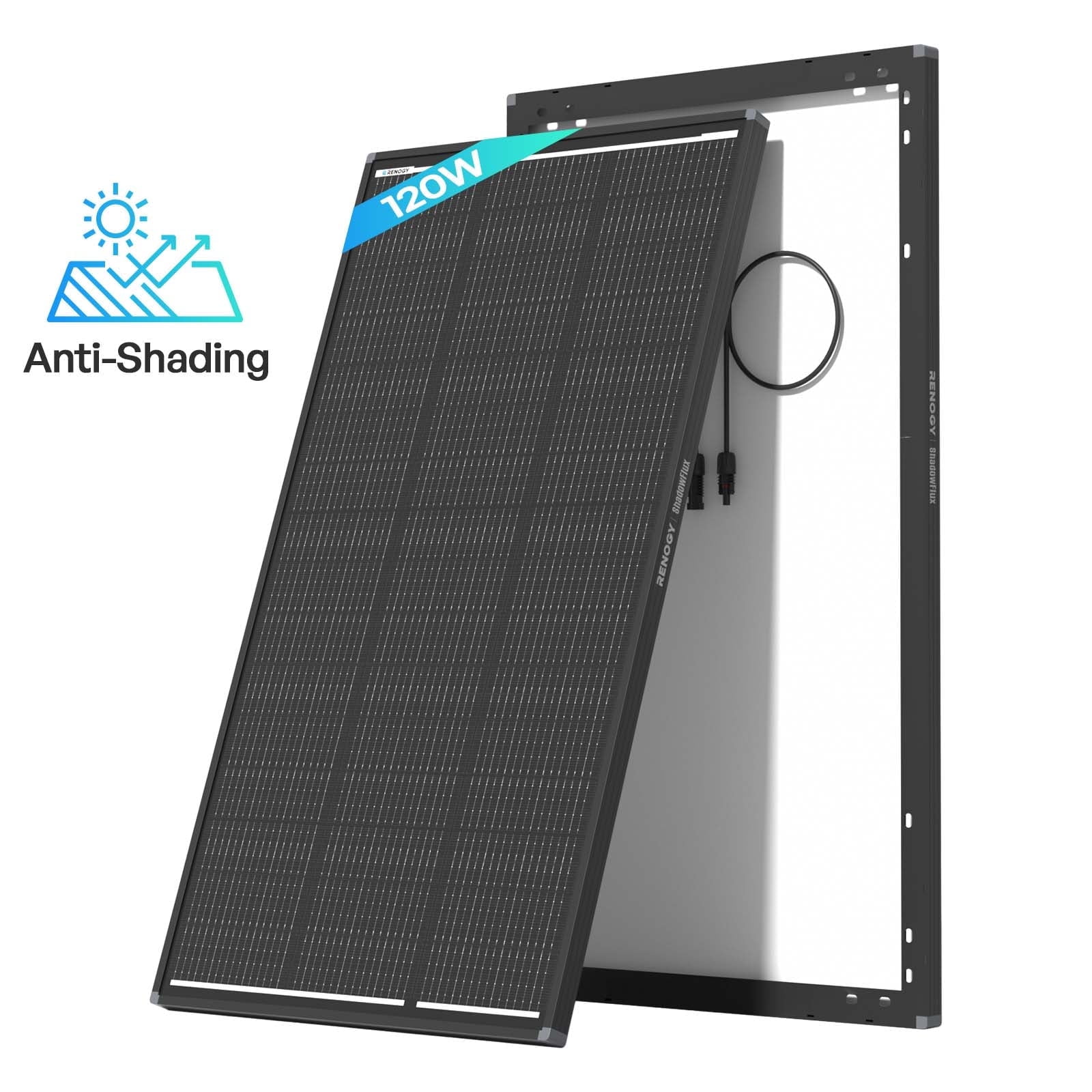 Renogy 120W 12V Anti-Shading Solar Panel ShadowFlux, 16BB N-Type, 25% High-Efficiency & Anti-Shading, IP67 Waterproof, Lightweight for RV/Pickup/SUV Charging