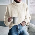 thumbnail image 2 of Lohuatrd Women Autumn Winter Solid Color Sweater Turtleneck Long Sleeve Ribbed Trim Hemming Pullover Knitting Tops Streetwear, 2 of 7