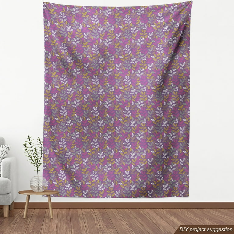 Garden Fabric by the Yard, Colorful Abstract Leaves Pattern in Pastel Tones  Forest Foliage Autumn Eco, Decorative Upholstery Fabric for Chairs & Home  Accents, Violet and Magenta by Ambesonne 