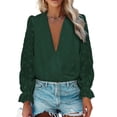 thumbnail image 4 of Blusa De Encaje Para Mujer, Elegante, Elegante, Con Cuello En V, Transpirable, Suave, Con Encaje, Manga Larga, Para Cita ANGGREK Otros, 4 of 6
