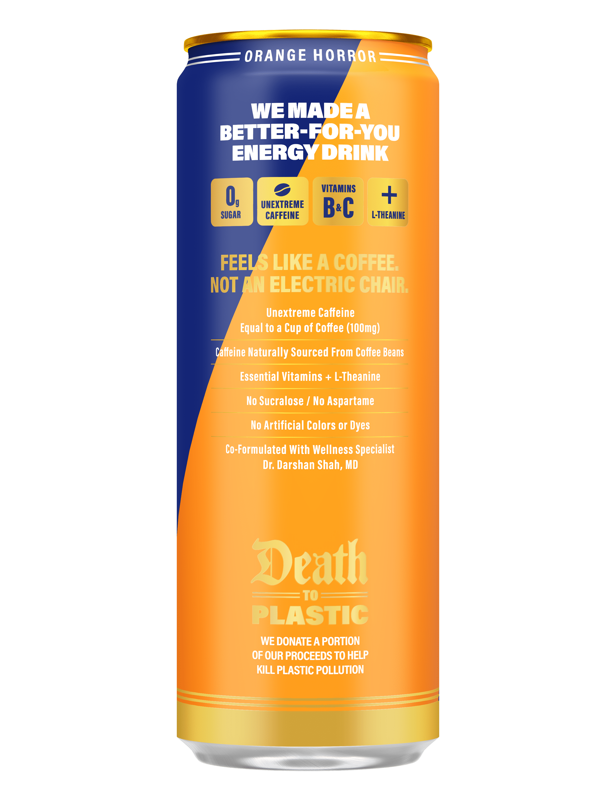 Liquid Death Sparkling Energy - Orange Horror (Orange and Cream), Zero Sugar Energy Drink, Unextreme Caffeine 100mg, Essential Vitamins, 12 fl oz