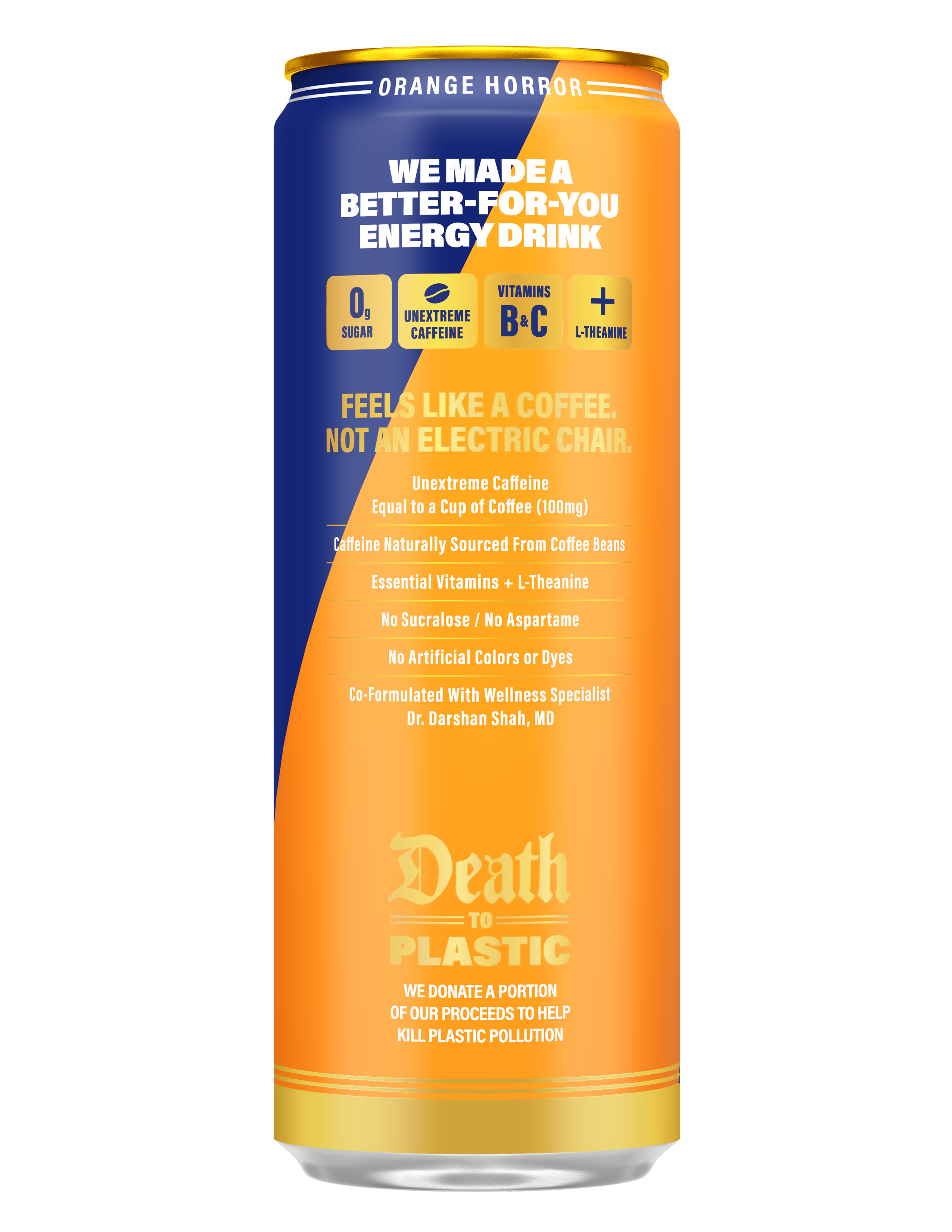 LIQUID DEATH SPARKLING ENERGY – ORANGE HORROR (ORANGE AND CREAM), ZERO SUGAR ENERGY DRINK, UNEXTREME CAFFEINE 100MG, ESSENTIAL VITAMINS, 12 FL OZ