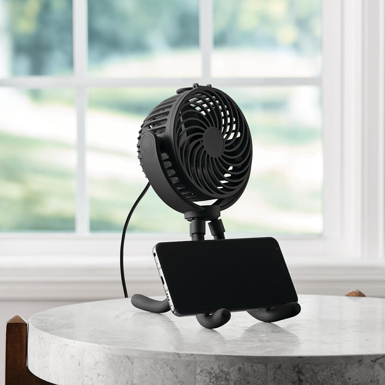 Mainstays 4" New 3-speed Portable Rechargeable Fan with Flexible Tripod and Digital Display, Black