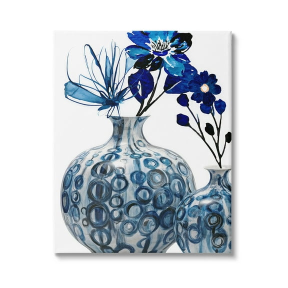 Modern Blue Flower Arrangement Botanical & Floral Graphic Art Gallery Wrapped Canvas Print Wall Art