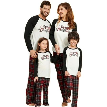 

FOCUSNORM Family Matching Christmas Pjs Merry Christmas Men Women Holiday Plaid Pajamas Kids Couples Sleepwear