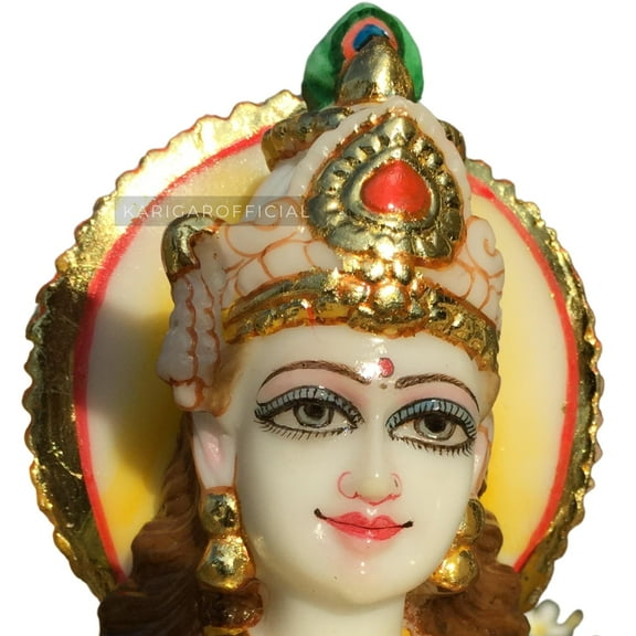 Saraswati Statue - Large 12 inches Gold Leaf Work Saraswati Figurine - Marble Saraswati Murt - Hindu Goddess of Music Arts Speech Statues - Home Decoration Idol - Temple Pooja Housewarming Gifts